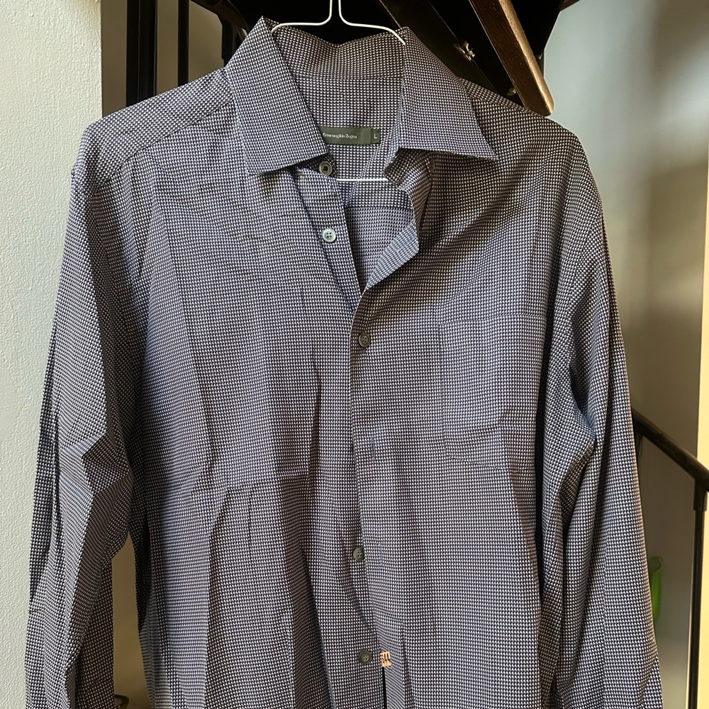 Ermenegildo Zegna Navy and White Checkered Shirt